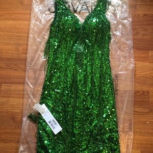 Jovani  green sequin and fringe beaded short dress